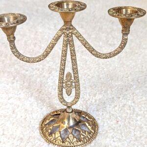 Vintage Solid Brass Elegant Gold Candelabra 3 Arm 7" Tall candle Holder